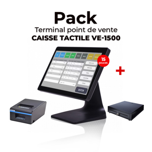 Pack caisse tactile VE-1500 4Go/128Go SSD + Imprimante GPRINTER C80250I Plus + Tiroir