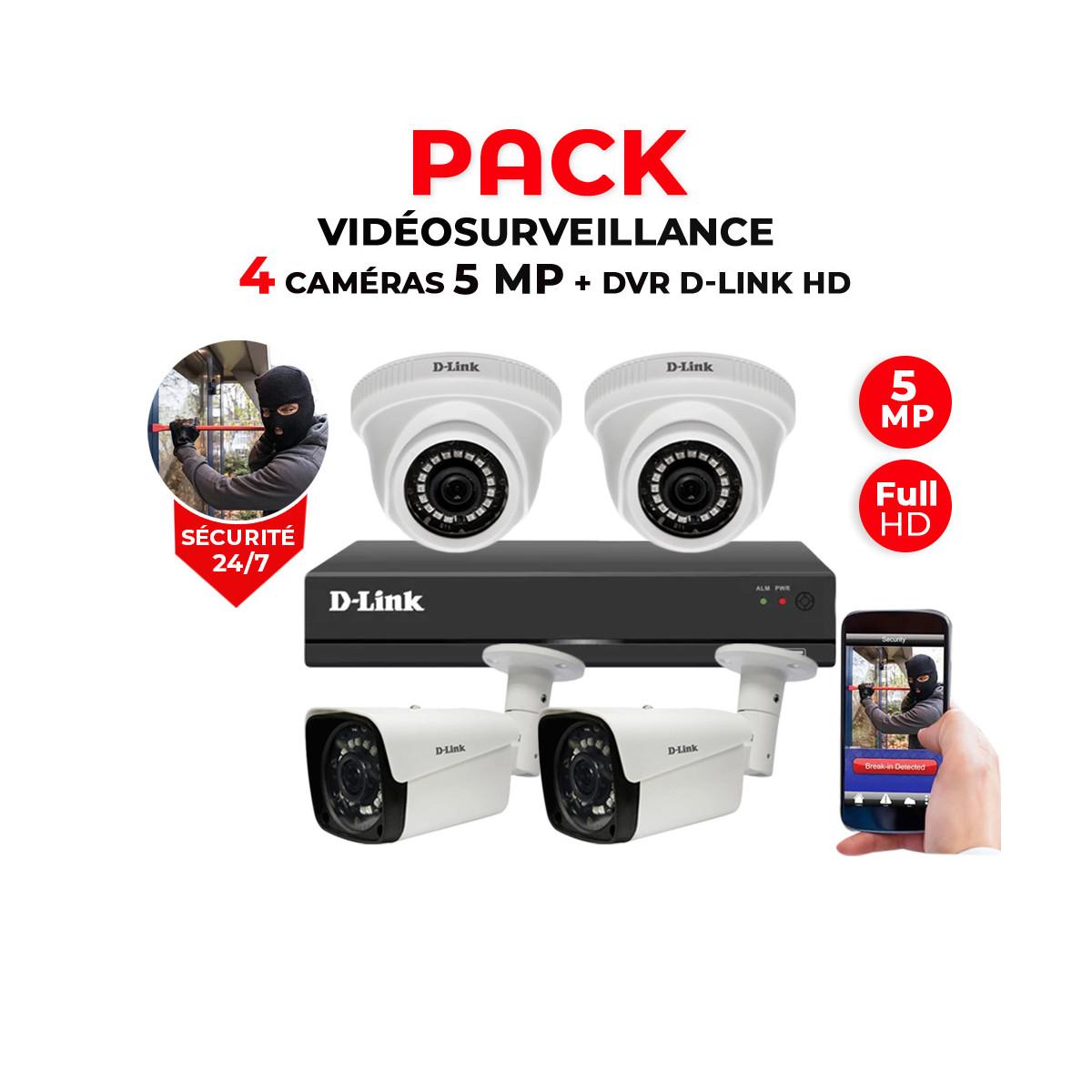 Kit Vidéosurveillance D-Link HD 4 Caméras 5MP + DVR, ensemble complet