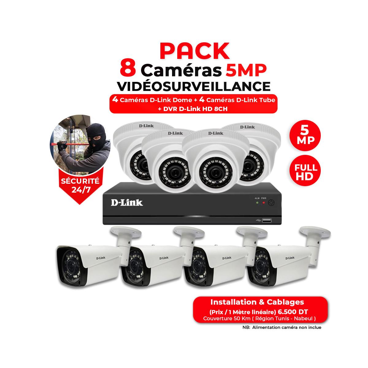 Kit Vidéosurveillance D-Link HD 8 Caméras 5MP + DVR 8CH, Ensemble Complet