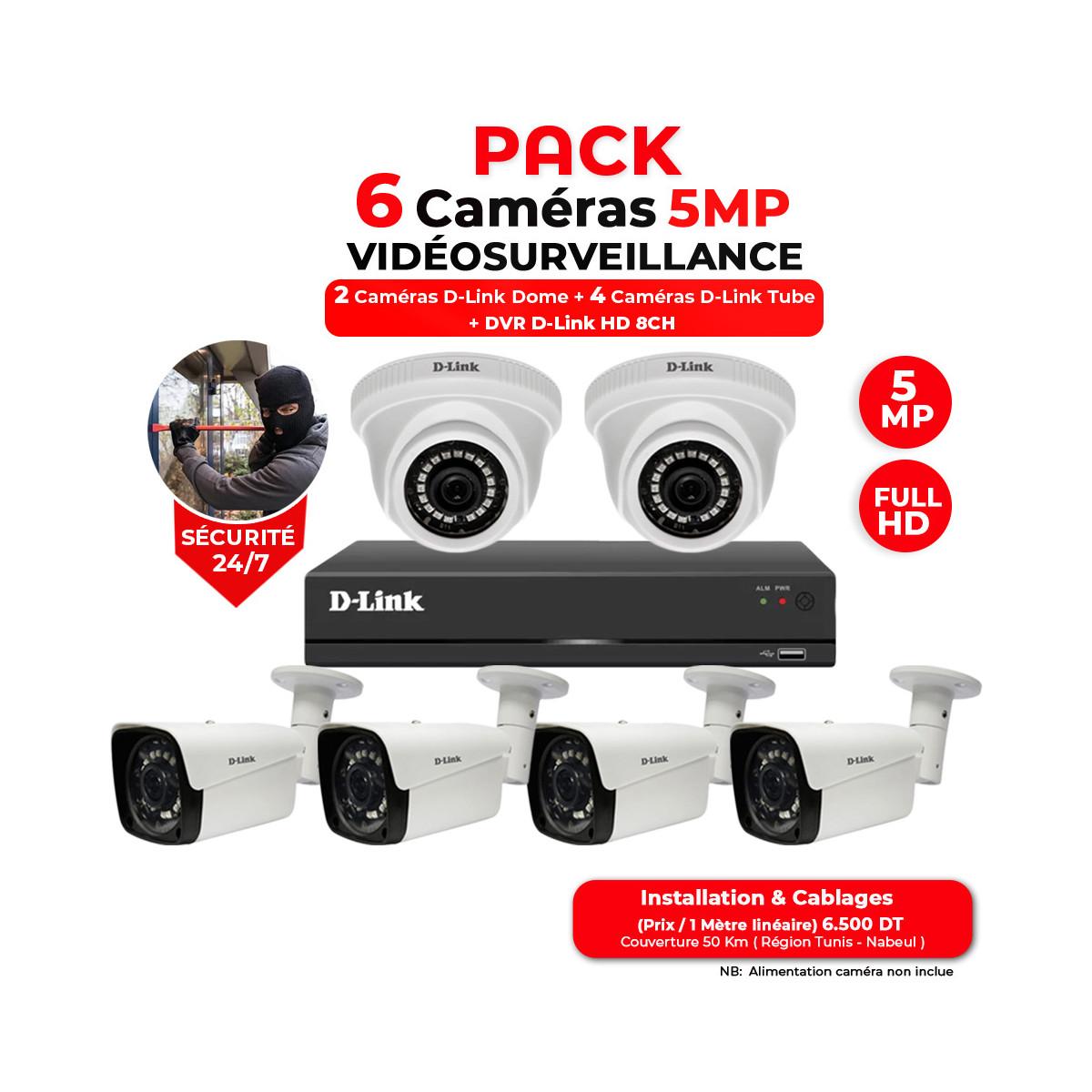 Kit Vidéosurveillance D-Link HD 6 Caméras 5MP + DVR 8CH, Ensemble Complet