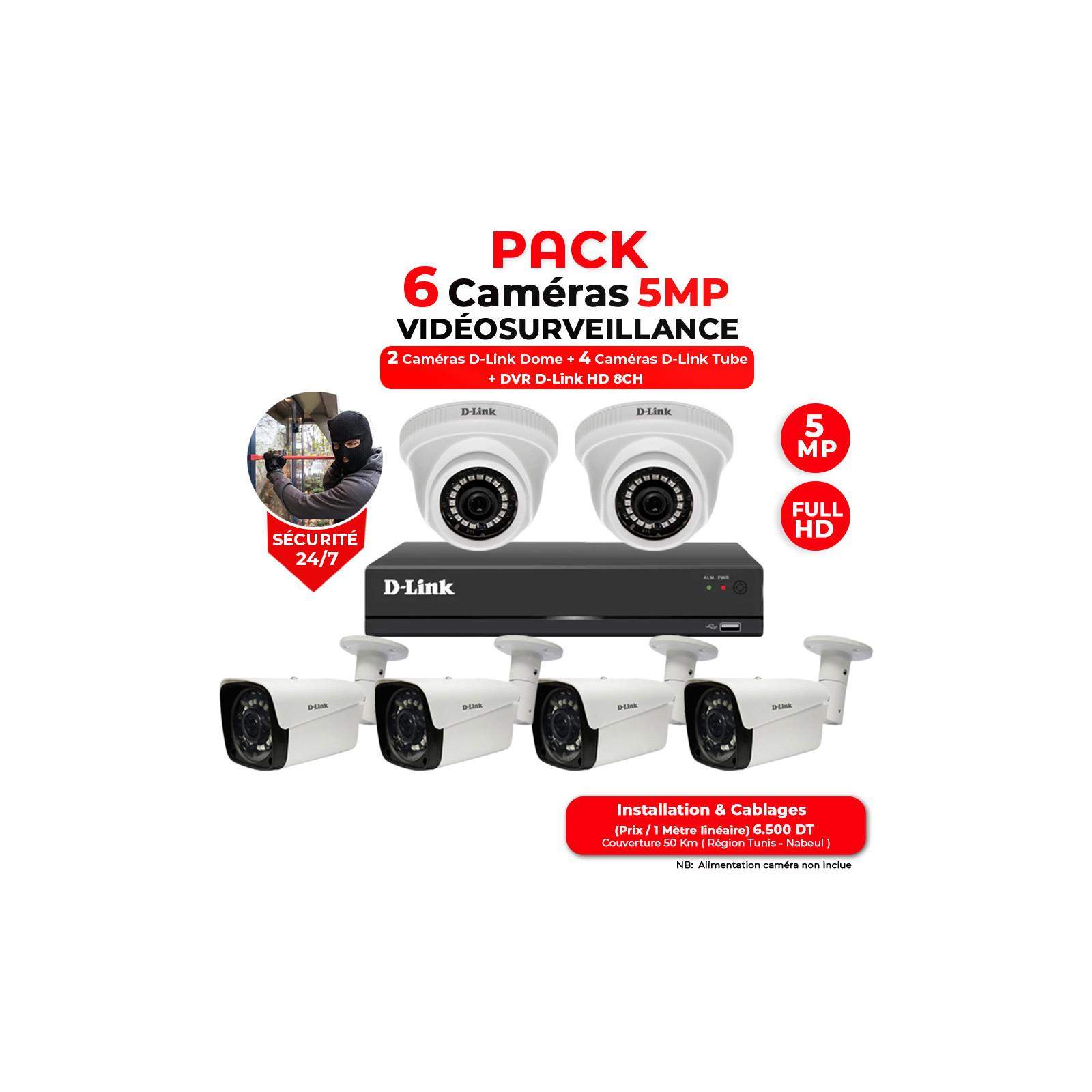 Kit Vidéosurveillance D-Link HD 6 Caméras 5MP + DVR 8CH, Ensemble Complet Kit Vidéosurveillance D-Link HD 6 Caméras 5MP + DVR 8CH, Ensemble Complet