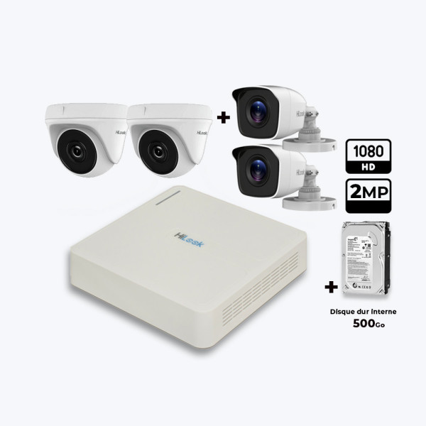 Pack 4 caméras de surveillance Hilook + DVR 4 + Disque dur 500 Go