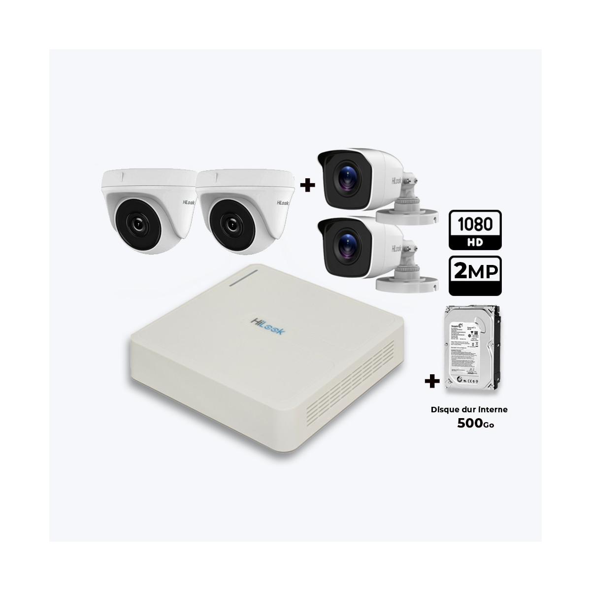 Pack 4 caméras de surveillance Hilook + DVR 4 + Disque dur 500 Go