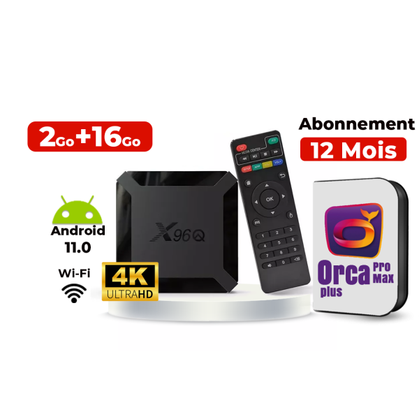 TV Box X96Q Android 11.0 4K HD Ram 2Go, Rom 16Go +  Abonnement Orca Pro Max Plus 12 Mois