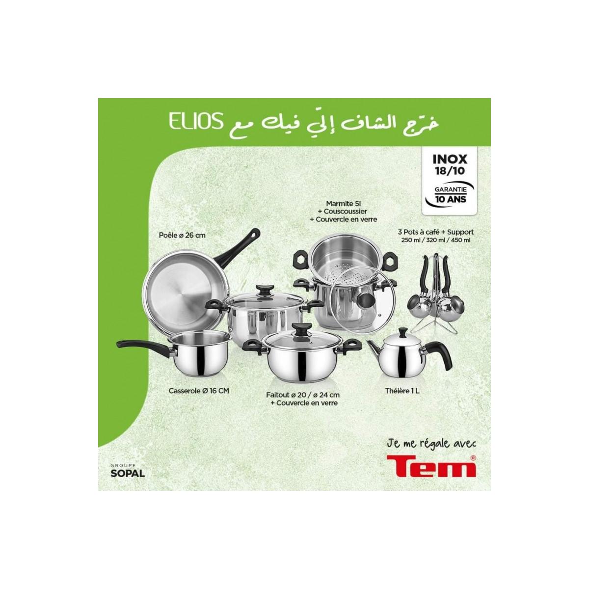 Batterie De Cuisine En Inox 18 -10 15 Pièces TEM Modèle Elios