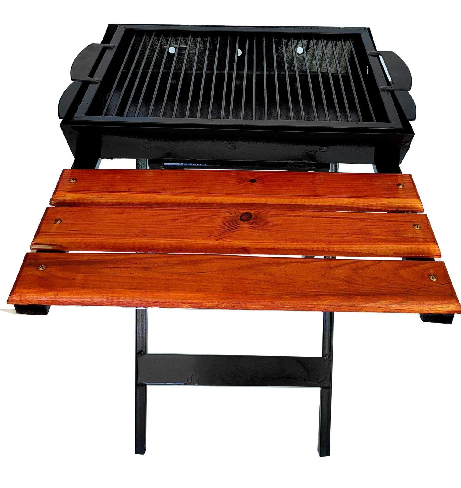 Barbecue à Charbon grille de 50 cm en métal Avec étagère en Bois Barbecue à Charbon grille de 50 cm en métal Avec étagère en Bois