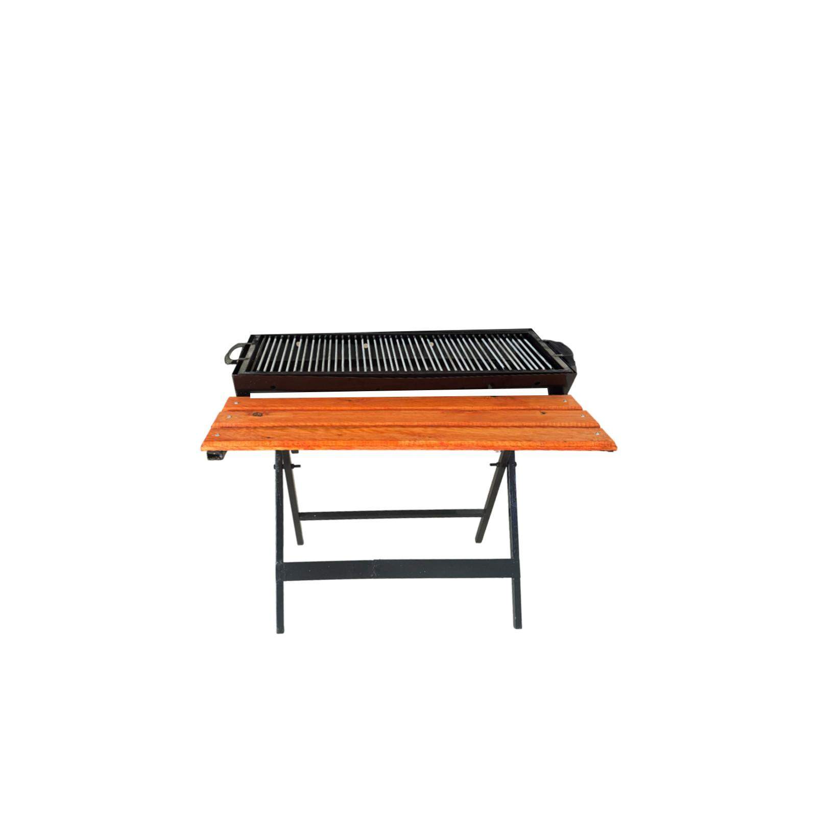 Barbecue à Charbon grille de 80 cm en métal Avec étagère en Bois Barbecue à Charbon grille de 80 cm en métal Avec étagère en Bois