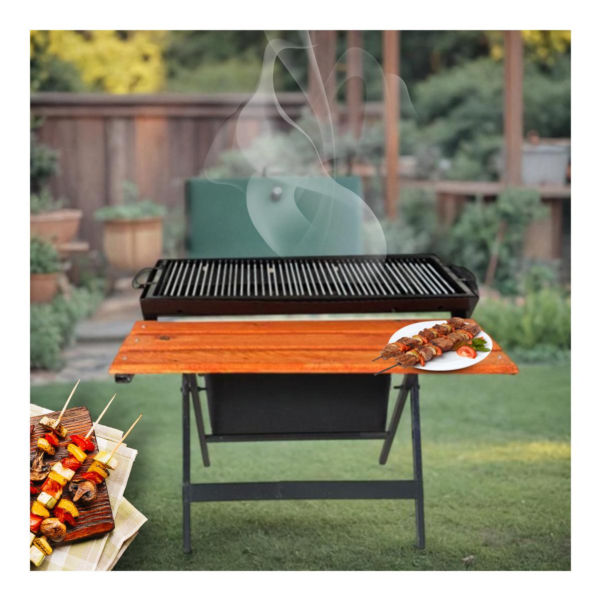 Barbecue à Charbon grille de 80 cm en métal Avec étagère en Bois