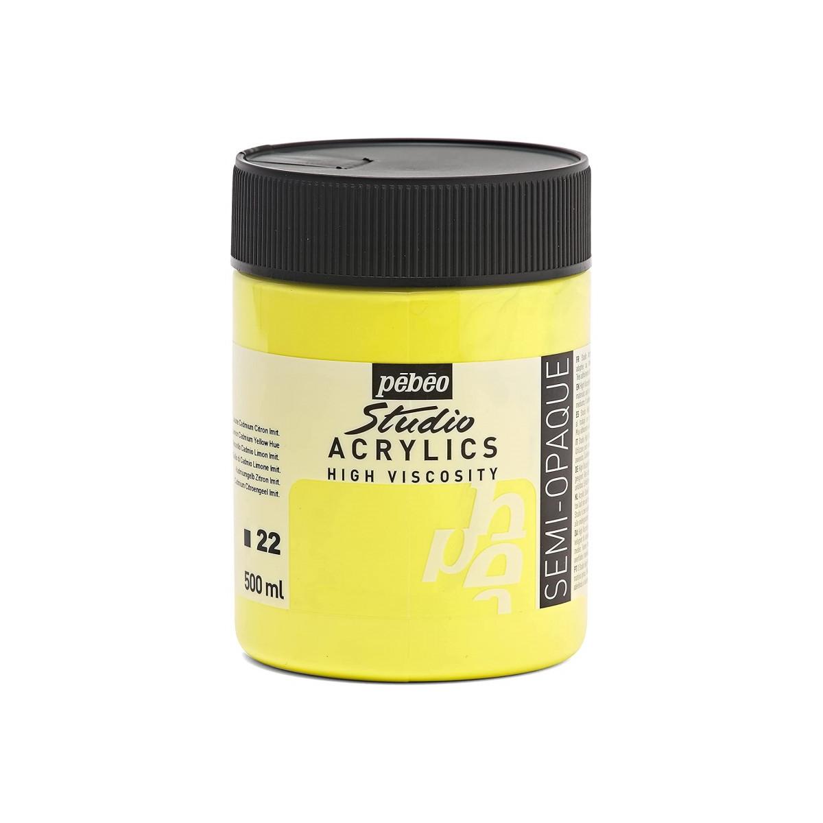 Peinture Acrylique Studio Pébéo 500ml Jaune Cadmium Citron Imitation 22