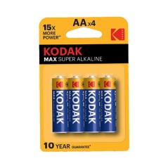 Kodak Max Super Alkaline LR6AA4, Lot 4 Piles Jetables 1.5 V, AA x 4