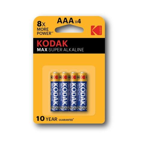 Kodak Max Super Alkaline LR03AAA4, lot 4 Piles Jetables 1.5 V, AAA x 4