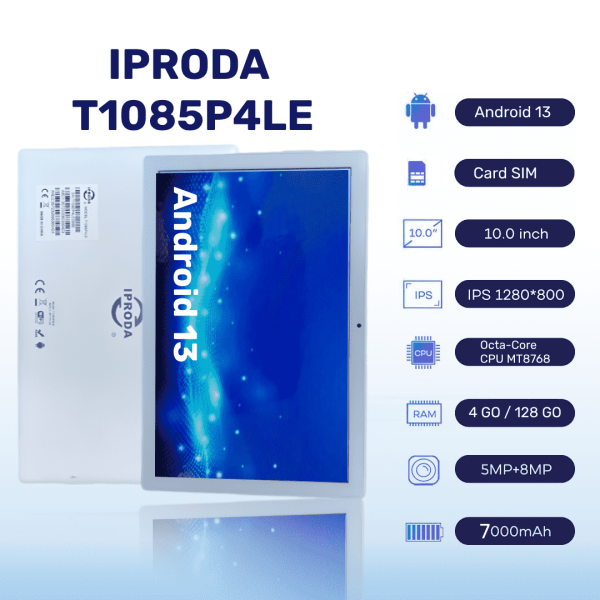 Tablette IPRODA 10.1"  T1085P4LE 4G 4GB+128GB - Blanc