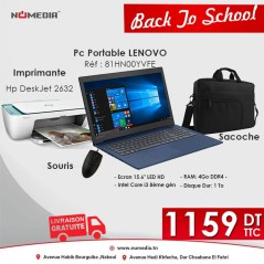 Pack Promo Pc Lenovo V130 + Imprimante Hp 2632 + Saccoche + souris