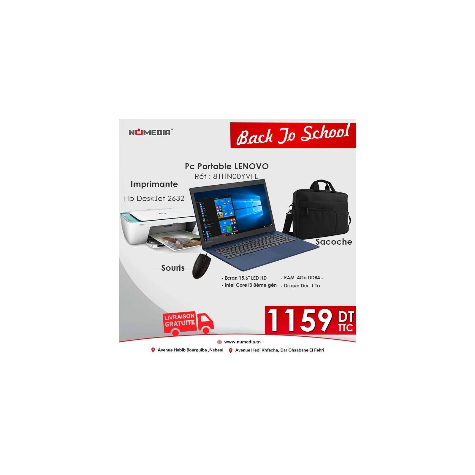 Pack Promo Pc Lenovo V130 + Imprimante Hp 2632 + Saccoche + souris Pack Promo Pc Lenovo V130 + Imprimante Hp 2632 + Saccoche + souris