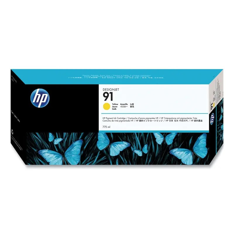Cartouche d'encre pigmentée jaune HP 91 775 ml pour DesignJet Cartouche d'encre pigmentée jaune HP 91 775 ml pour DesignJet