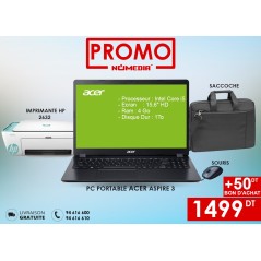 Pack Promo Pc Acer + Imprimante Hp 2632 + Saccoche + souris + 50 Dt Bon d'achat