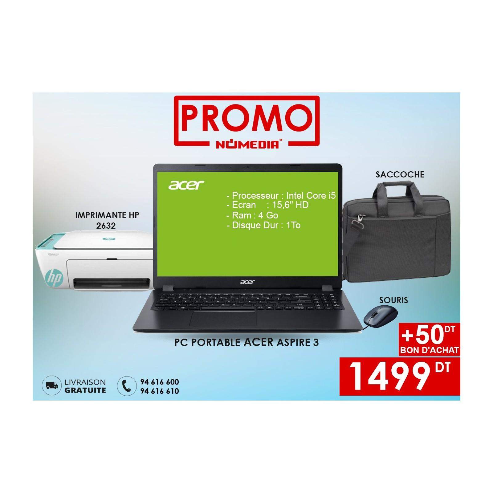 Pack Promo Pc Acer + Imprimante Hp 2632 + Saccoche + souris + 50 Dt Bon d'achat Pack Promo Pc Acer + Imprimante Hp 2632 + Saccoche + souris + 50 Dt Bon d'achat