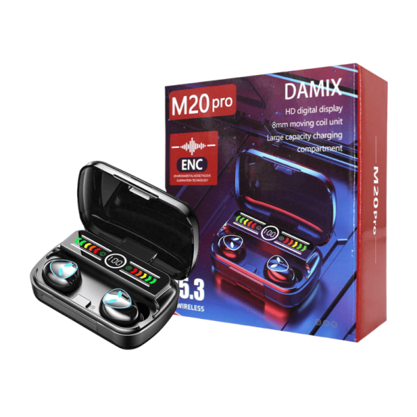 Ecouteurs sans fil bluetooth Damix m20 + power bank noir