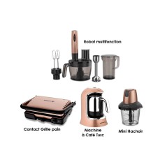 Pack Promo Des petits électro Korkmaz Machine à café, Mini Hachoir, Robot Multifonction et Grille pain