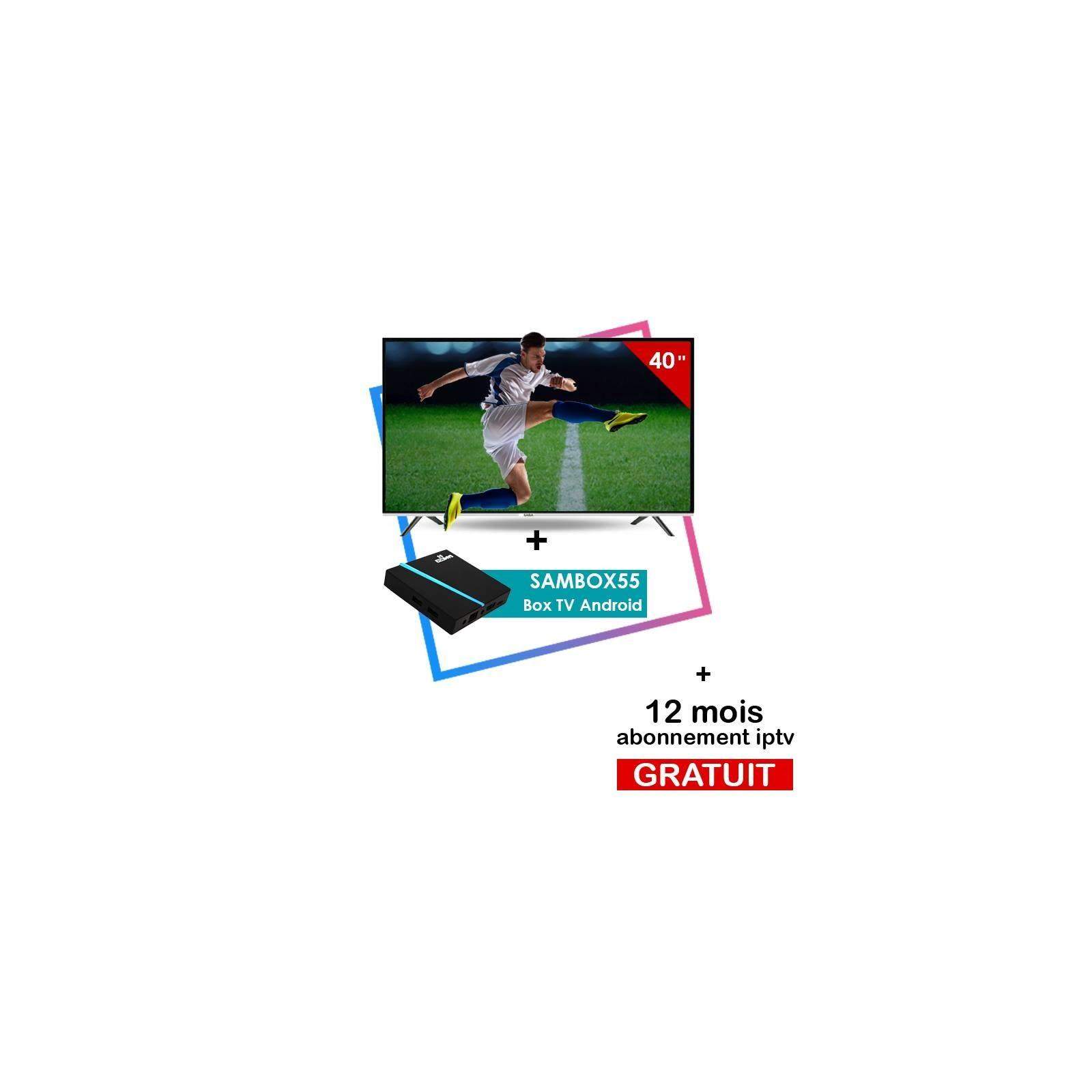 Pack Promo Téléviseur Saba 40 Pouces FHD + Box TV Android Sambox 55 IPTV d'usine Pack Promo Téléviseur Saba 40 Pouces FHD + Box TV Android Sambox 55 IPTV d'usine