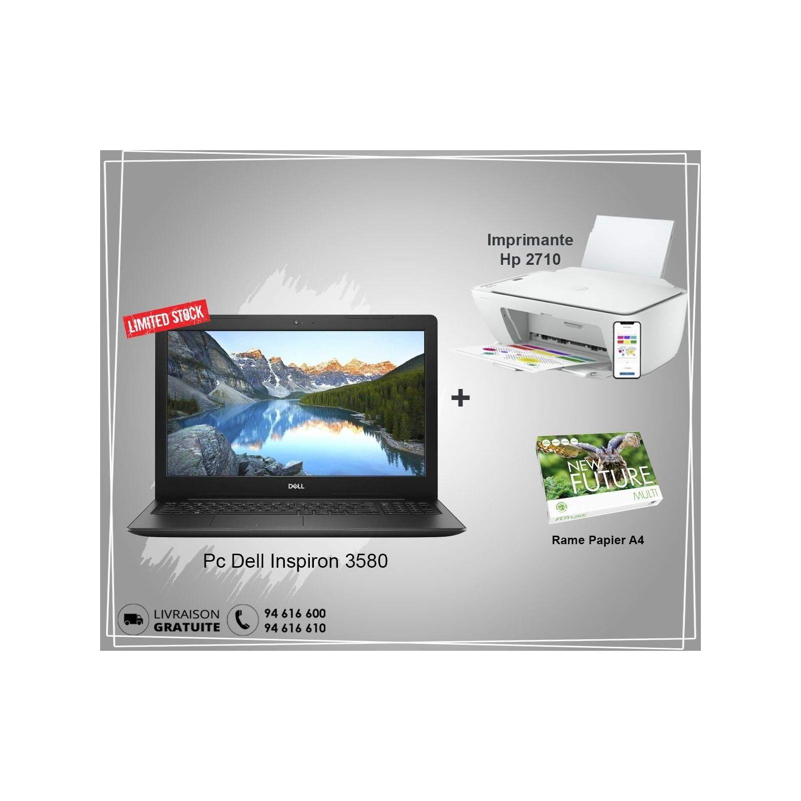 Pack Promo Pc Dell Inspiron 3580 + Imprimante Hp DeskJet 2710 + Rame Papier Pack Promo Pc Dell Inspiron 3580 + Imprimante Hp DeskJet 2710 + Rame Papier