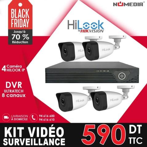 Kit vidéo surveillance IP Hilook à 4 caméras 2MP, ensemble complet