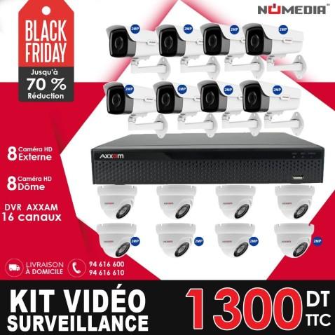 Kit Vidéo Surveillance AXXAM à 16 Caméras HD 2MP, ensemble complet