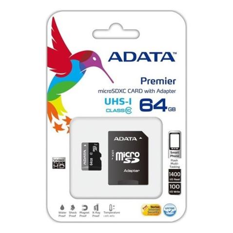 Adata AUSDH64GCL10, Carte Mémoire micro SDHC 64GB Class 10 avec Adaptateur