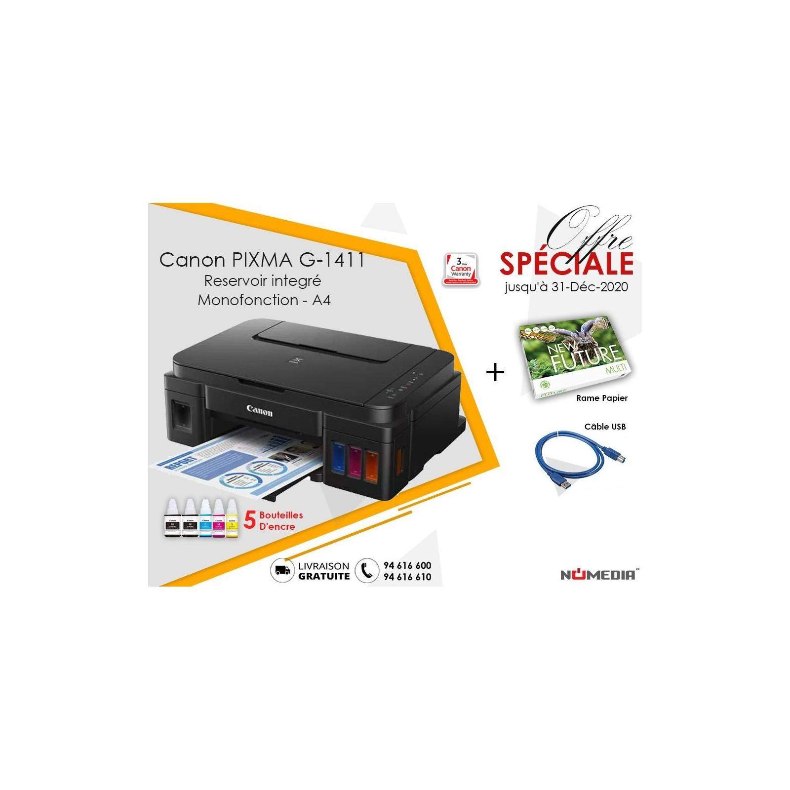 Pack Promo Imprimante Canon G1411 + Rame Papier + Câble USB Pack Promo Imprimante Canon G1411 + Rame Papier + Câble USB