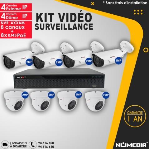 Kit Vidéo Surveillance AXXAM à 8 Caméras IP 2MP IR 40m et NVR à 8 Canaux + 8 RJ45 POE 