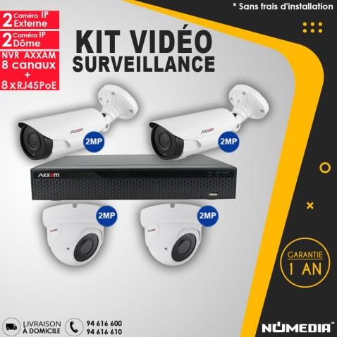 Kit Vidéo Surveillance AXXAM à 4 Caméras IP 2MP IR 40m et NVR à 8 Canaux + 8 RJ45 POE