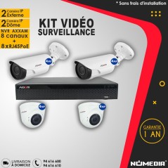 Kit Vidéo Surveillance AXXAM à 4 Caméras IP 4MP IR 40m et NVR à 8 Canaux + 8 RJ45 POE