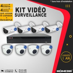 Kit Vidéo Surveillance AXXAM à 8 Caméras IP 4MP IR 40m et NVR à 8 Canaux + 8 RJ45 POE 