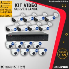 Kit Vidéo Surveillance AXXAM à 16 Caméras IP 4MP IR 40m et NVR 8 Canaux + 8 RJ45 POE