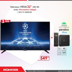 Pack Promo Téléviseur Vega 32 Pouces LED HD + Box TV Android X96Q + 5 Ans IPTV