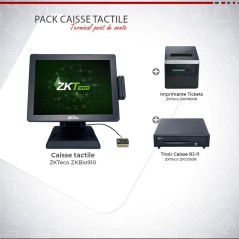 Pack Caisse tactile ZKTeco Terminal point de vente, Tiroir caisse et Imprimante de Tickets