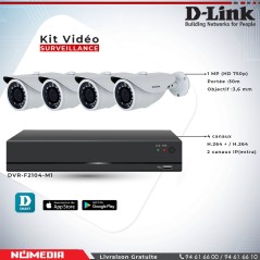 Kit Vidéosurveillance D-Link HD 4 Caméras 1MP + DVR, ensemble complet