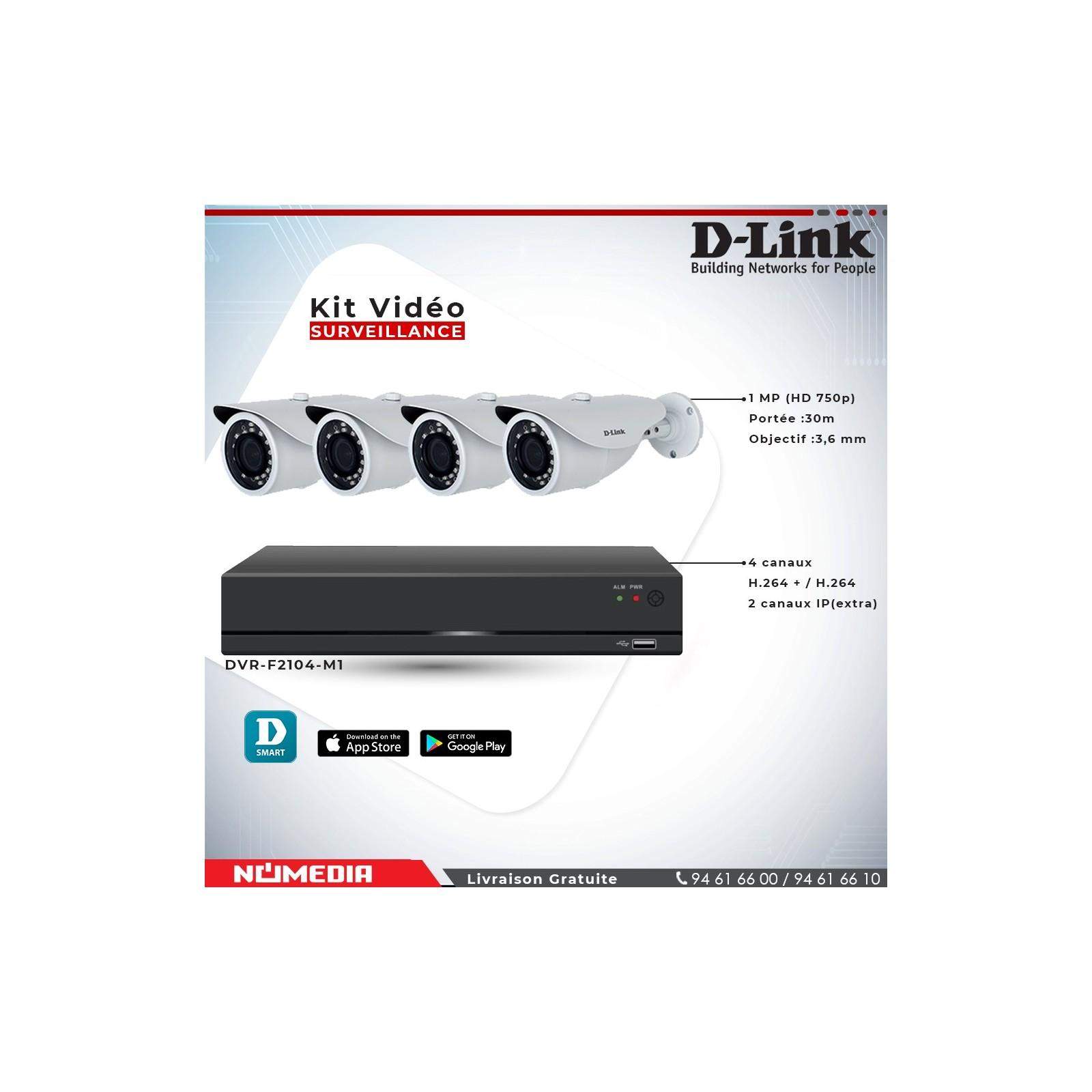 Kit Vidéosurveillance D-Link HD 4 Caméras 1MP + DVR, ensemble complet Kit Vidéosurveillance D-Link HD 4 Caméras 1MP + DVR, ensemble complet