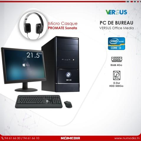 Versus Office Media, Pc de Bureau Intel Core i3 Ram 4Go, HDD 500Go Complet