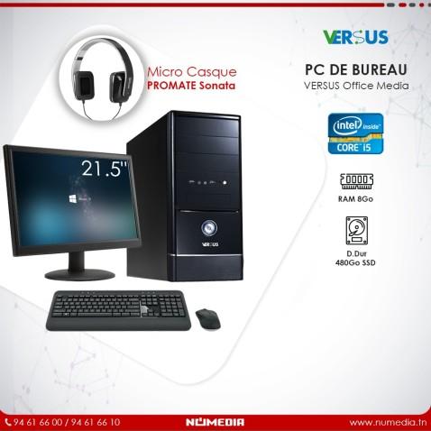 Versus Office Media, Pc de Bureau Intel Core i5 Ram 8 Go, SSD 480Go Complet