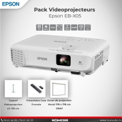 Pack Vidéo Projecteur Epson EB-X05, Pointeur, Ecran de projection Mural + Support Plafond
