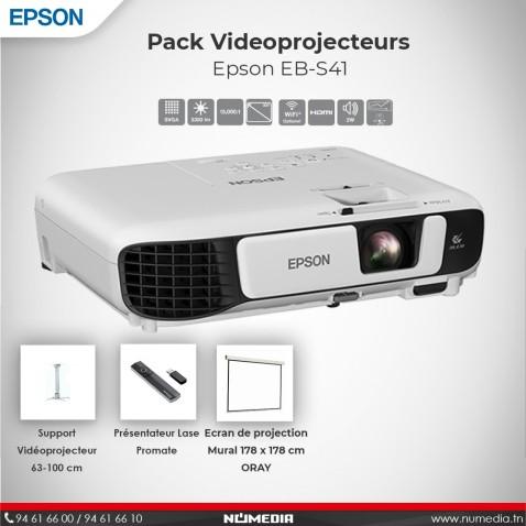 Pack Vidéo Projecteur Epson EB-S41, Pointeur, Ecran de projection Mural + Support Plafond