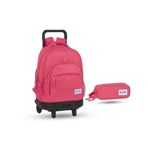 Pack sac à dos Compact avec chariot amovible et trousse pour fille en Rose