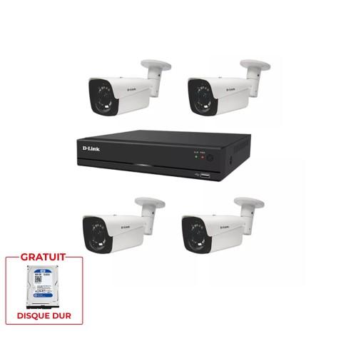 Kit Vidéosurveillance à 4 Caméras Tube 2MP + DVR D-Link, ensemble complet