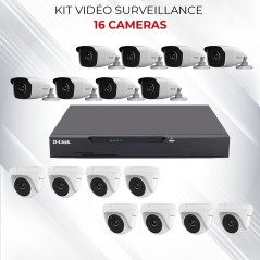 Kit Vidéo Surveillance à 16 Caméras HD 2MP de Hilook 4en1 Bullet IR 40m et DVR D-Link