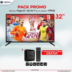 Pack Promo Téléviseur Vega 32 Pouces LED HD + Box TV Android X96Q 