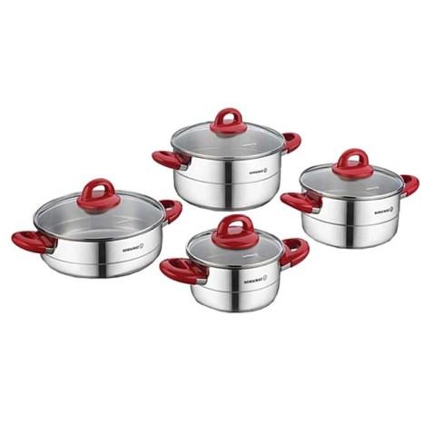 Set de 8 Pièces Korkmaz Hera Lavender en inox et touches de rouge (A1087-2) 