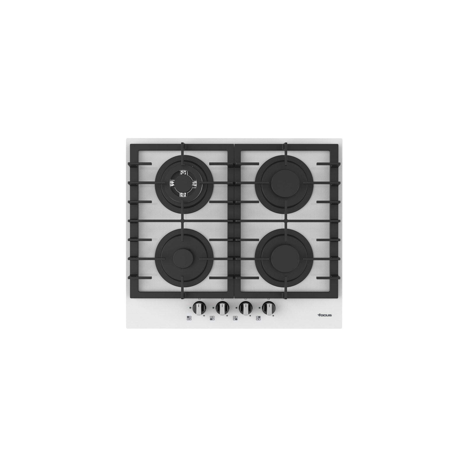 Focus F405W, Plaque de cuisson à Gaz de 60 cm à Grilles en fontes vitro Blanc Focus F405W, Plaque de cuisson à Gaz de 60 cm à Grilles en fontes vitro Blanc