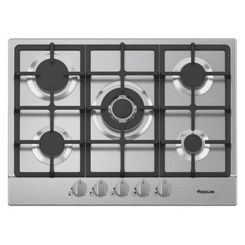 Focus F478X, Plaque de cuisson à Gaz de 70 cm 5 feux à Grilles en fontes en Inox