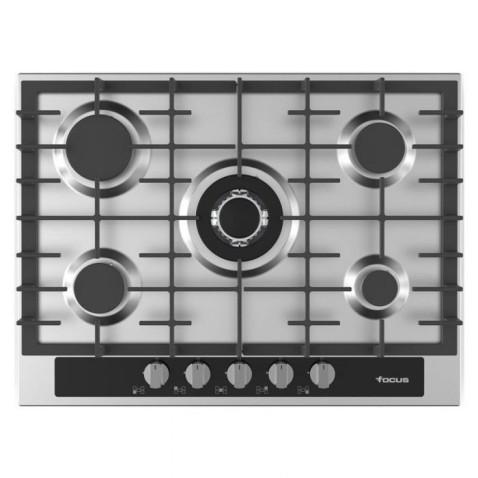 Focus F403X, Plaque de cuisson à Gaz de 70 cm 5 feux à Grilles en fontes en Inox